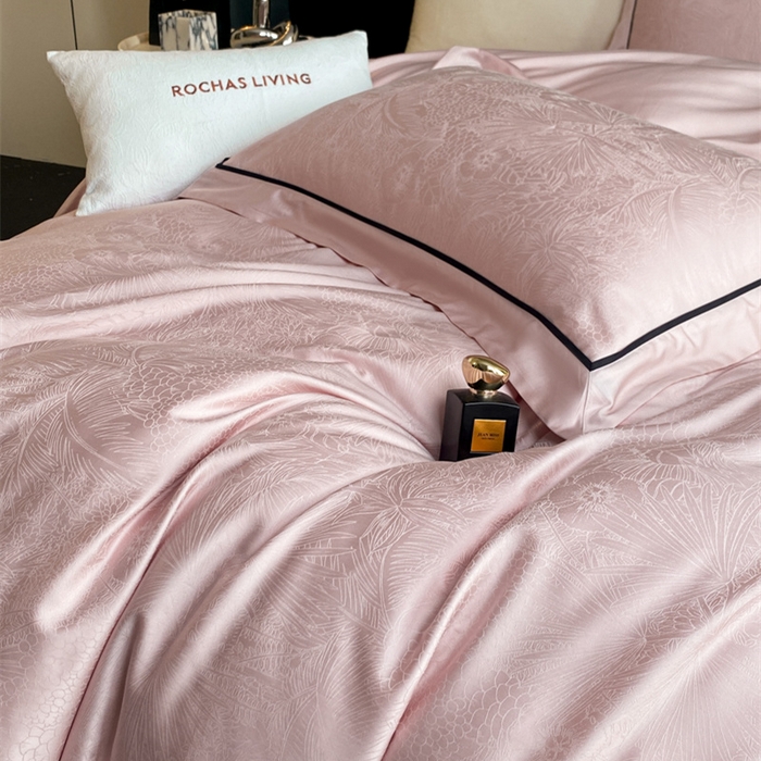 91家纺网 家纺一手货源 找家纺 魅都 2025新款天丝棉提花热带雨林四件套 粉豆沙