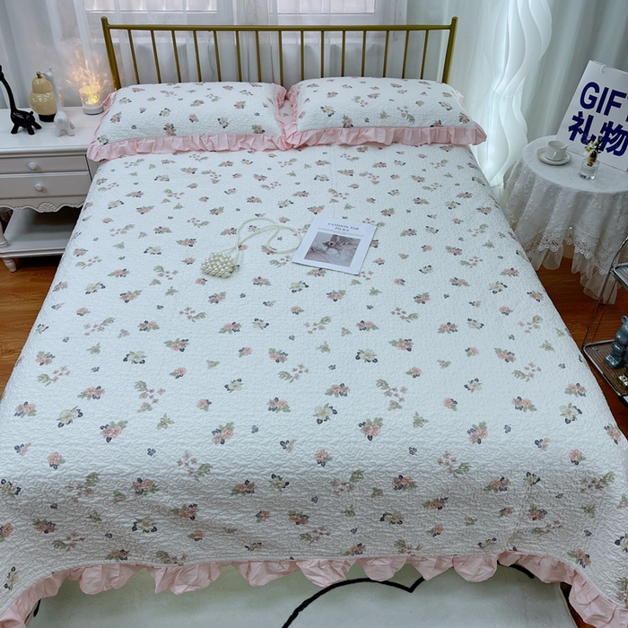 91家纺网 家纺一手货源 找家纺 暖居 2024新款夏季凉感云小棉森氧棉50棉50天丝床盖三件套 町花粉