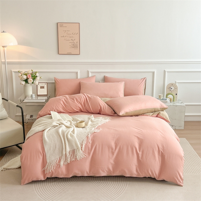 91家纺网 家纺一手货源 找家纺 多品家纺 2024新款日式无印风纯色双拼全棉单被套 浅羽