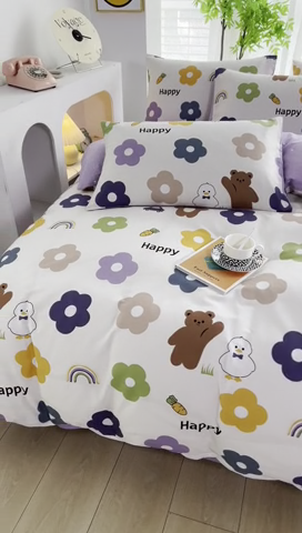 91家纺网 家纺一手货源 找家纺 雲归梦 2024新款全棉13070多规格四件套 快乐熊