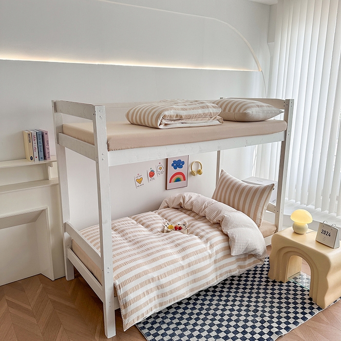 91家纺网 家纺一手货源 找家纺 （总）玛奇朵 2024新款A类母婴级全棉双层皱皱纱学生宿舍三件套床品套件