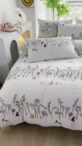 91家纺网 家纺一手货源 找家纺 雲归梦 2024新款全棉13070多规格四件套 花园兔