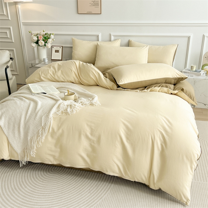 91家纺网 家纺一手货源 找家纺 多品家纺 2024新款日式无印风纯色双拼全棉单被套 桂月