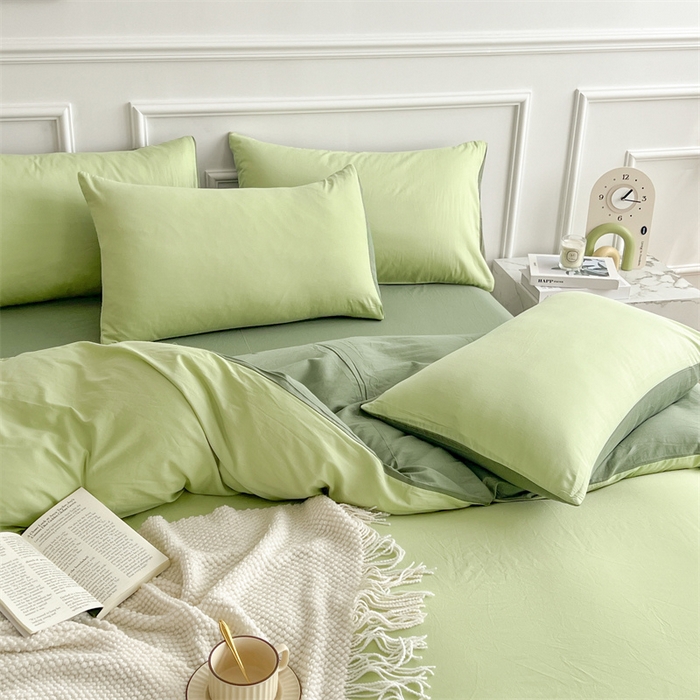 91家纺网 家纺一手货源 找家纺 多品家纺 2024新款日式无印风纯色双拼全棉单被套 竹纱绿