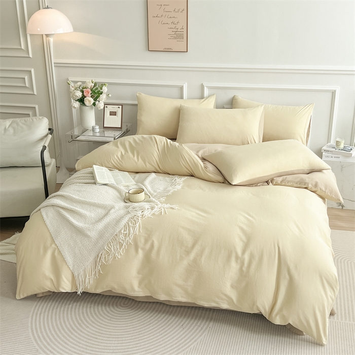 91家纺网 家纺一手货源 找家纺 多品家纺 2024新款日式无印风纯色双拼全棉单被套 香槟玉