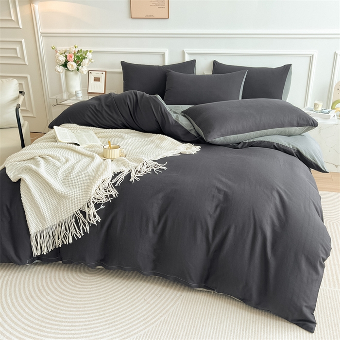 91家纺网 家纺一手货源 找家纺 多品家纺 2024新款日式无印风纯色双拼全棉单被套 赫本风