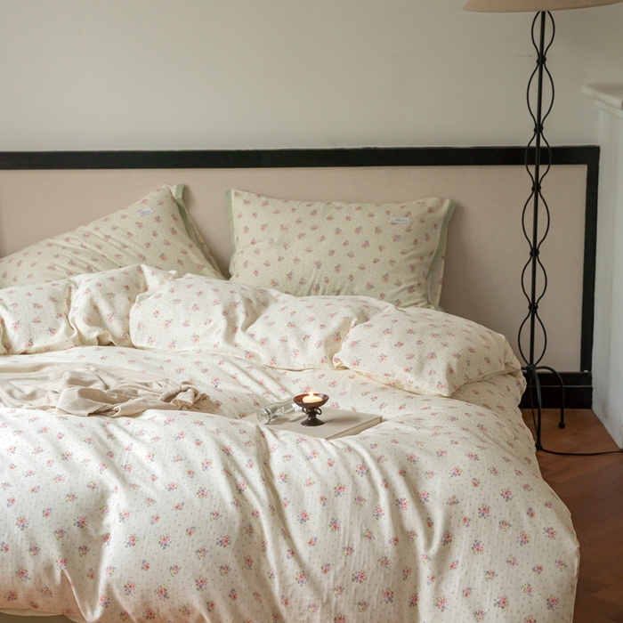 91家纺网 家纺一手货源 找家纺 时光里 2024新款A类全棉双层纱四件套 后花园