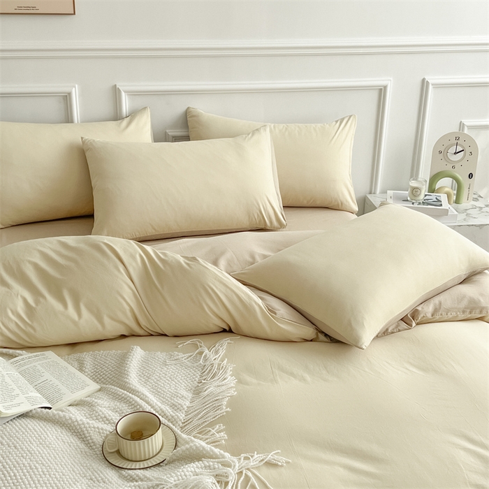 91家纺网 家纺一手货源 找家纺 多品家纺 2024新款日式无印风纯色双拼全棉单被套 香槟玉