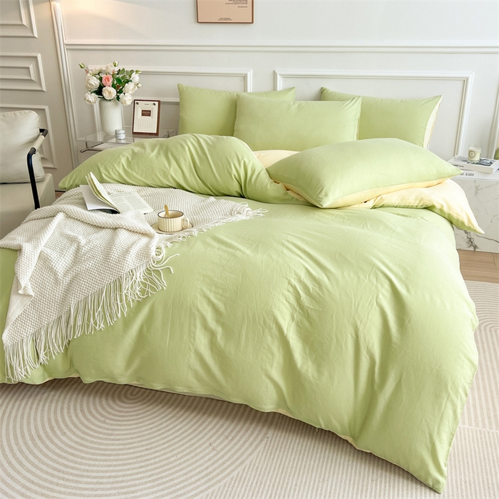 91家纺网 家纺一手货源 找家纺 多品家纺 2024新款日式无印风纯色双拼全棉单被套 奶昔果绿