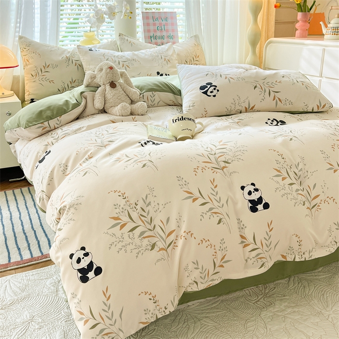 91家纺网 家纺一手货源 找家纺 多品家纺 2024新款水洗棉麻单被套 熊猫家园