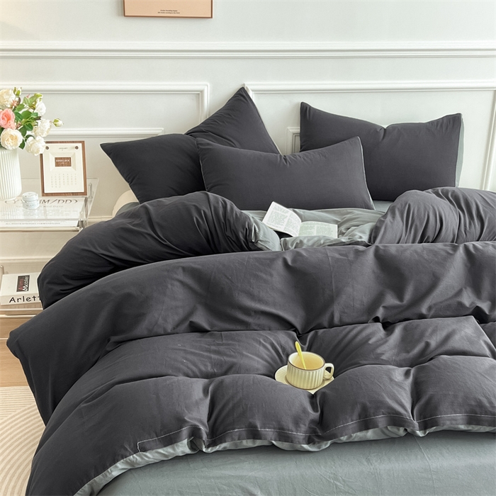 91家纺网 家纺一手货源 找家纺 多品家纺 2024新款日式无印风纯色双拼全棉单被套 赫本风