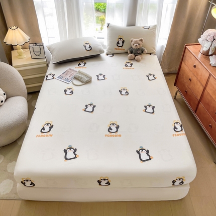宏源家纺 2024新款超柔水洗云朵棉床笠 顽皮企鹅
