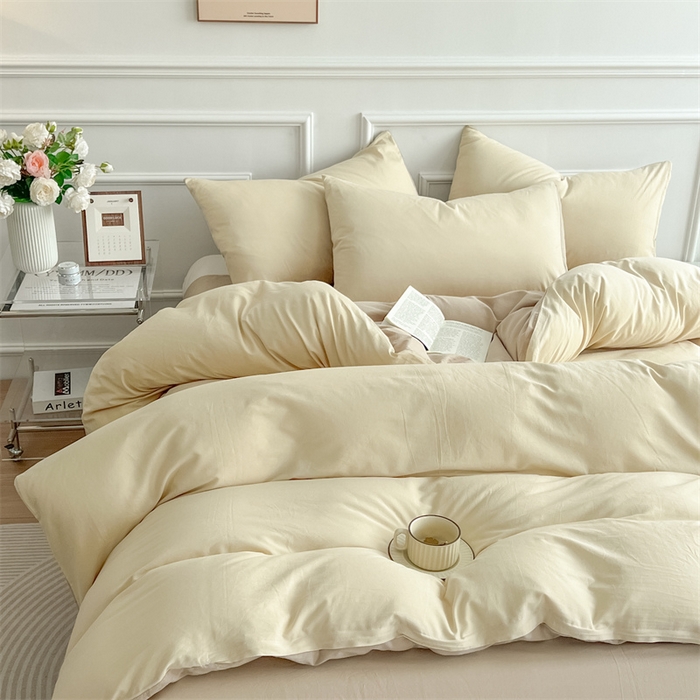 91家纺网 家纺一手货源 找家纺 多品家纺 2024新款日式无印风纯色双拼全棉单被套 香槟玉