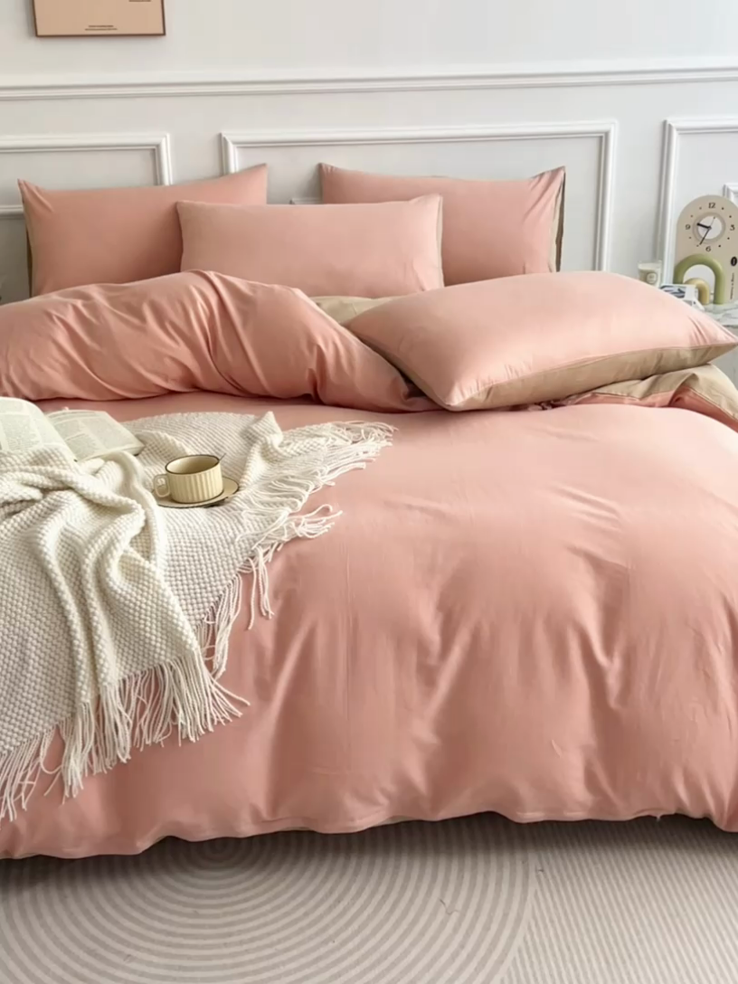 91家纺网 家纺一手货源 找家纺 多品家纺 2024新款日式无印风纯色双拼全棉单被套 浅羽