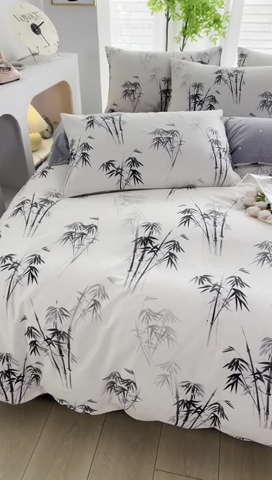 91家纺网 家纺一手货源 找家纺 雲归梦 2024新款全棉13070多规格四件套 墨竹