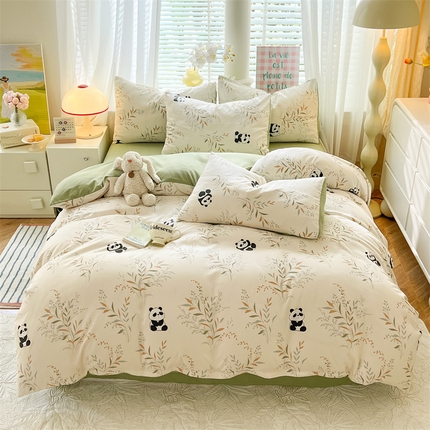 91家纺网 家纺一手货源 找家纺 多品家纺 2024新款水洗棉麻单被套 熊猫家园