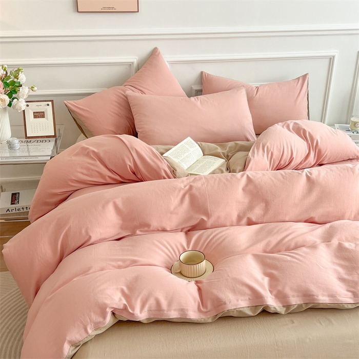 91家纺网 家纺一手货源 找家纺 多品家纺 2024新款日式无印风纯色双拼全棉单被套 浅羽