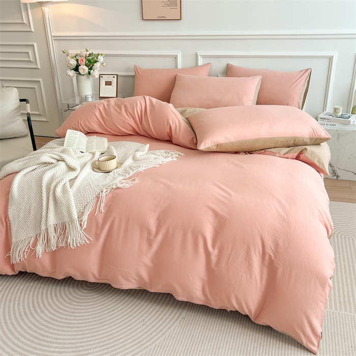 91家纺网 家纺一手货源 找家纺 多品家纺 2024新款日式无印风纯色双拼全棉单被套 浅羽