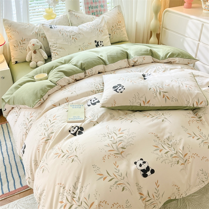 91家纺网 家纺一手货源 找家纺 多品家纺 2024新款水洗棉麻单被套 熊猫家园