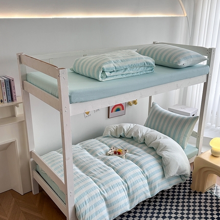 91家纺网 家纺一手货源 找家纺 （总）玛奇朵 2024新款A类母婴级全棉双层皱皱纱学生宿舍三件套床品套件