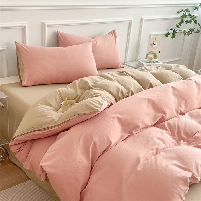 91家纺网 家纺一手货源 找家纺 多品家纺 2024新款日式无印风纯色双拼全棉单被套 浅羽