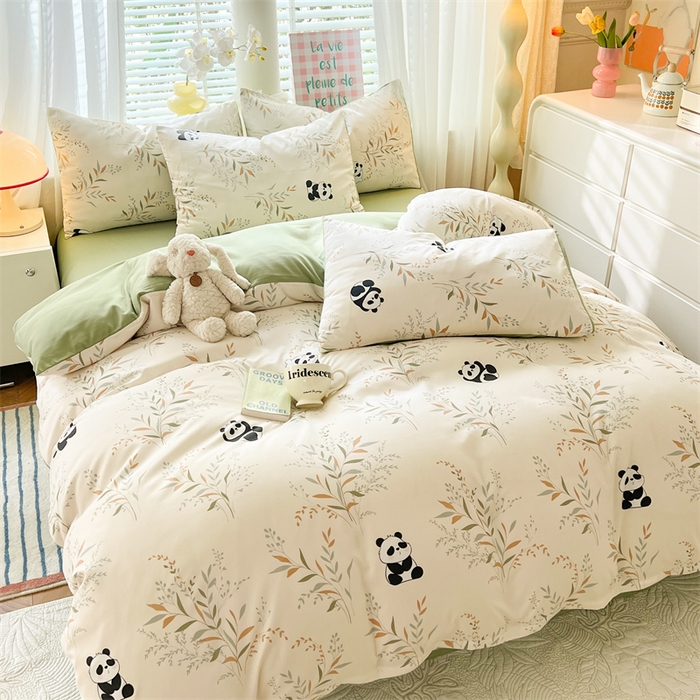 91家纺网 家纺一手货源 找家纺 多品家纺 2024新款水洗棉麻单被套 熊猫家园