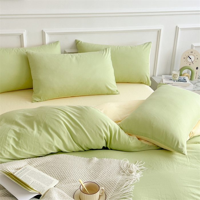 91家纺网 家纺一手货源 找家纺 多品家纺 2024新款日式无印风纯色双拼全棉单被套 奶昔果绿