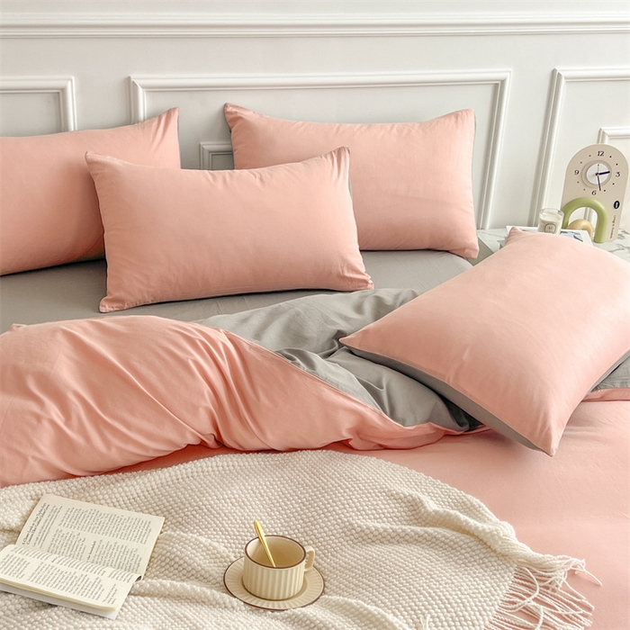 91家纺网 家纺一手货源 找家纺 多品家纺 2024新款日式无印风纯色双拼全棉单被套 降纱