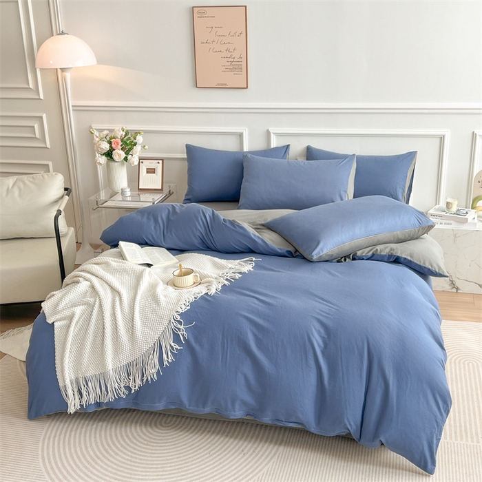 91家纺网 家纺一手货源 找家纺 多品家纺 2024新款日式无印风纯色双拼全棉单被套 卡布里蓝