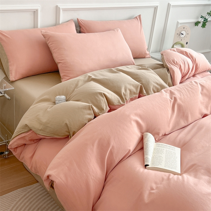 91家纺网 家纺一手货源 找家纺 多品家纺 2024新款日式无印风纯色双拼全棉单被套 浅羽