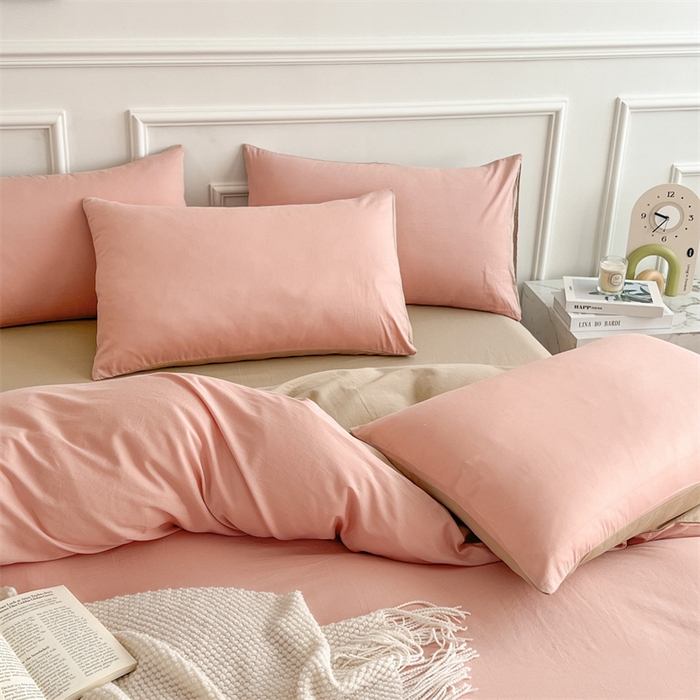 91家纺网 家纺一手货源 找家纺 多品家纺 2024新款日式无印风纯色双拼全棉单被套 浅羽