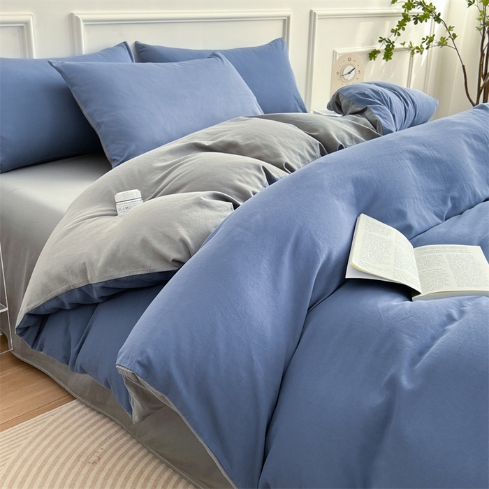 91家纺网 家纺一手货源 找家纺 多品家纺 2024新款日式无印风纯色双拼全棉单被套 卡布里蓝
