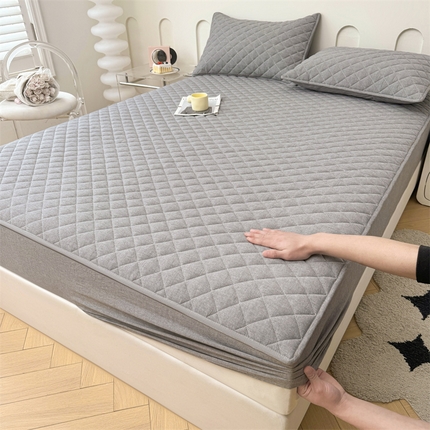 糯米猪家纺 2024新款全棉水洗棉大豆夹棉床笠 星辰灰