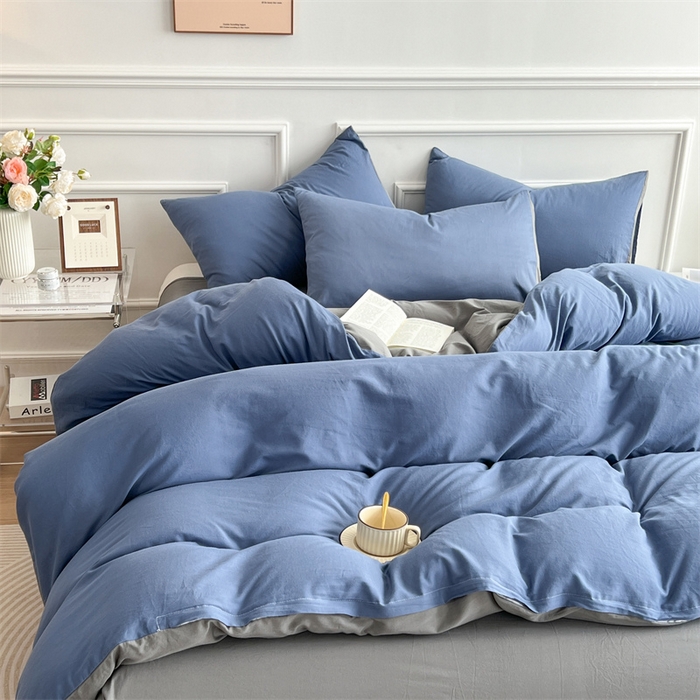 91家纺网 家纺一手货源 找家纺 多品家纺 2024新款日式无印风纯色双拼全棉单被套 卡布里蓝