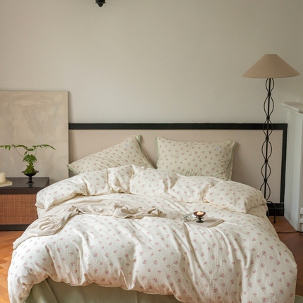 91家纺网 家纺一手货源 找家纺 （总）时光里 2024新款A类全棉双层纱四件套