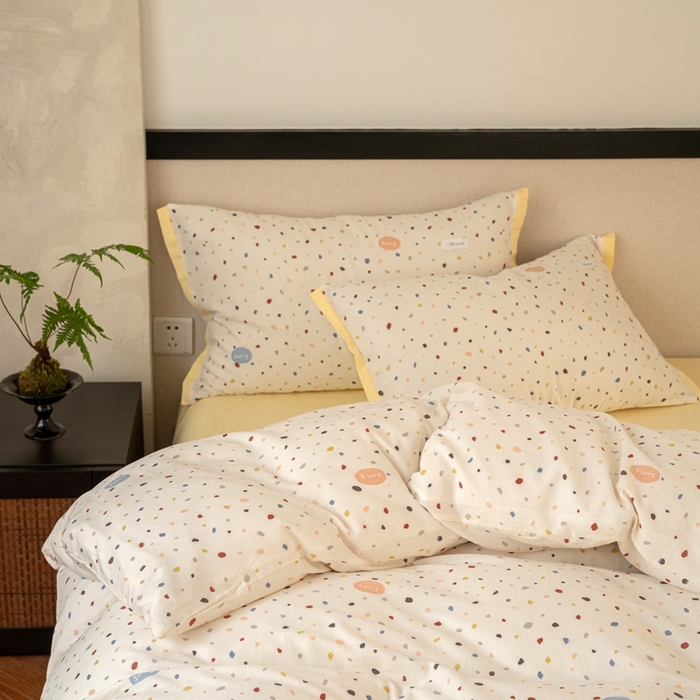 91家纺网 家纺一手货源 找家纺 时光里 2024新款A类全棉双层纱四件套 阳光彩石