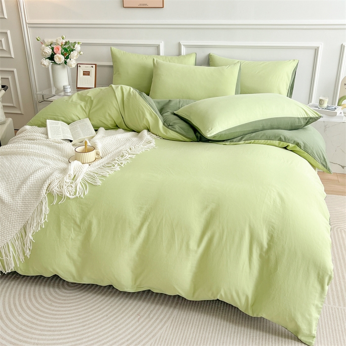 91家纺网 家纺一手货源 找家纺 多品家纺 2024新款日式无印风纯色双拼全棉单被套 竹纱绿