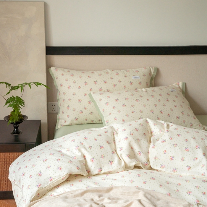 91家纺网 家纺一手货源 找家纺 时光里 2024新款A类全棉双层纱四件套 后花园