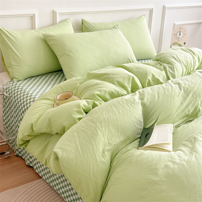 91家纺网 家纺一手货源 找家纺 多品家纺 2024新款日式无印风纯色双拼全棉单被套 竹月