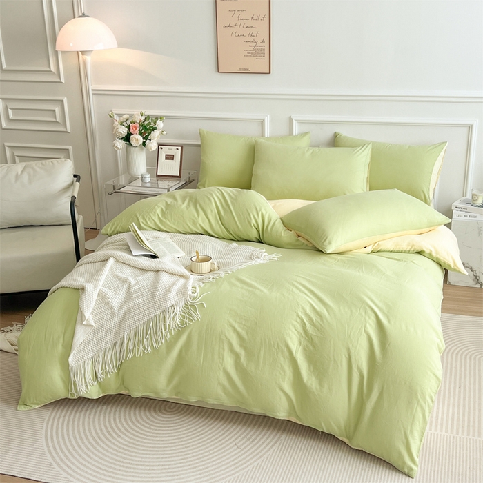 91家纺网 家纺一手货源 找家纺 多品家纺 2024新款日式无印风纯色双拼全棉单被套 奶昔果绿