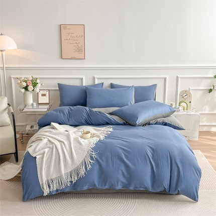 多品家纺 2024新款日式无印风纯色双拼全棉单被套 卡布里蓝