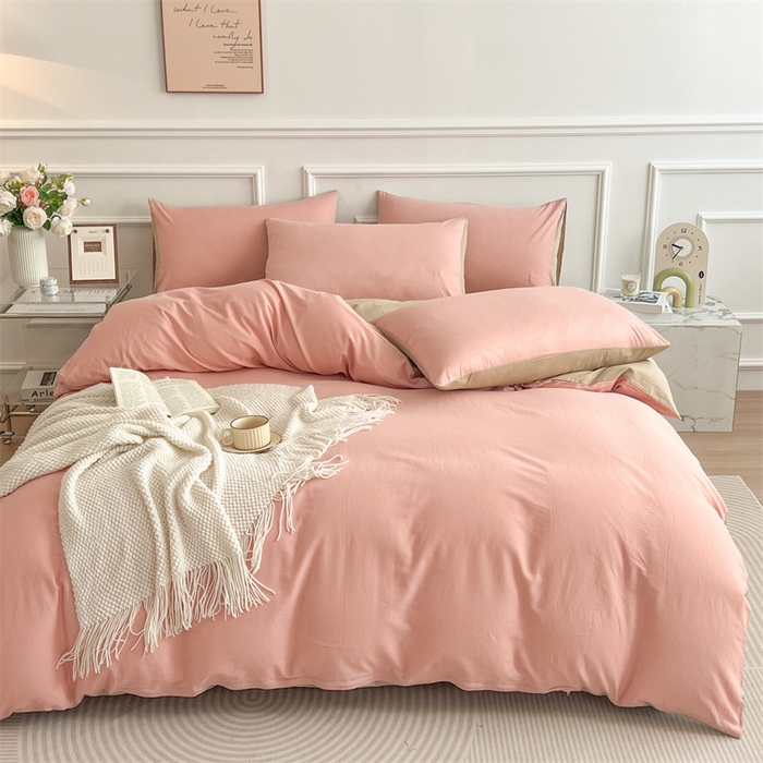 91家纺网 家纺一手货源 找家纺 多品家纺 2024新款日式无印风纯色双拼全棉单被套 浅羽