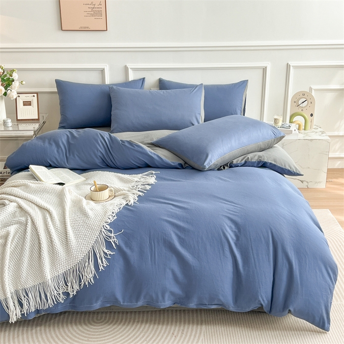 91家纺网 家纺一手货源 找家纺 多品家纺 2024新款日式无印风纯色双拼全棉单被套 卡布里蓝