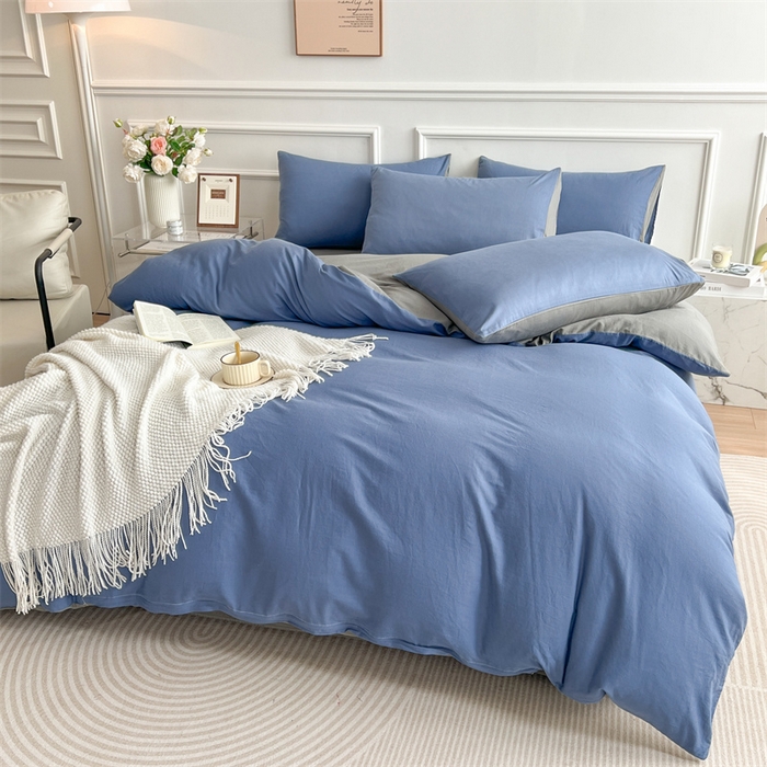 91家纺网 家纺一手货源 找家纺 多品家纺 2024新款日式无印风纯色双拼全棉单被套 卡布里蓝
