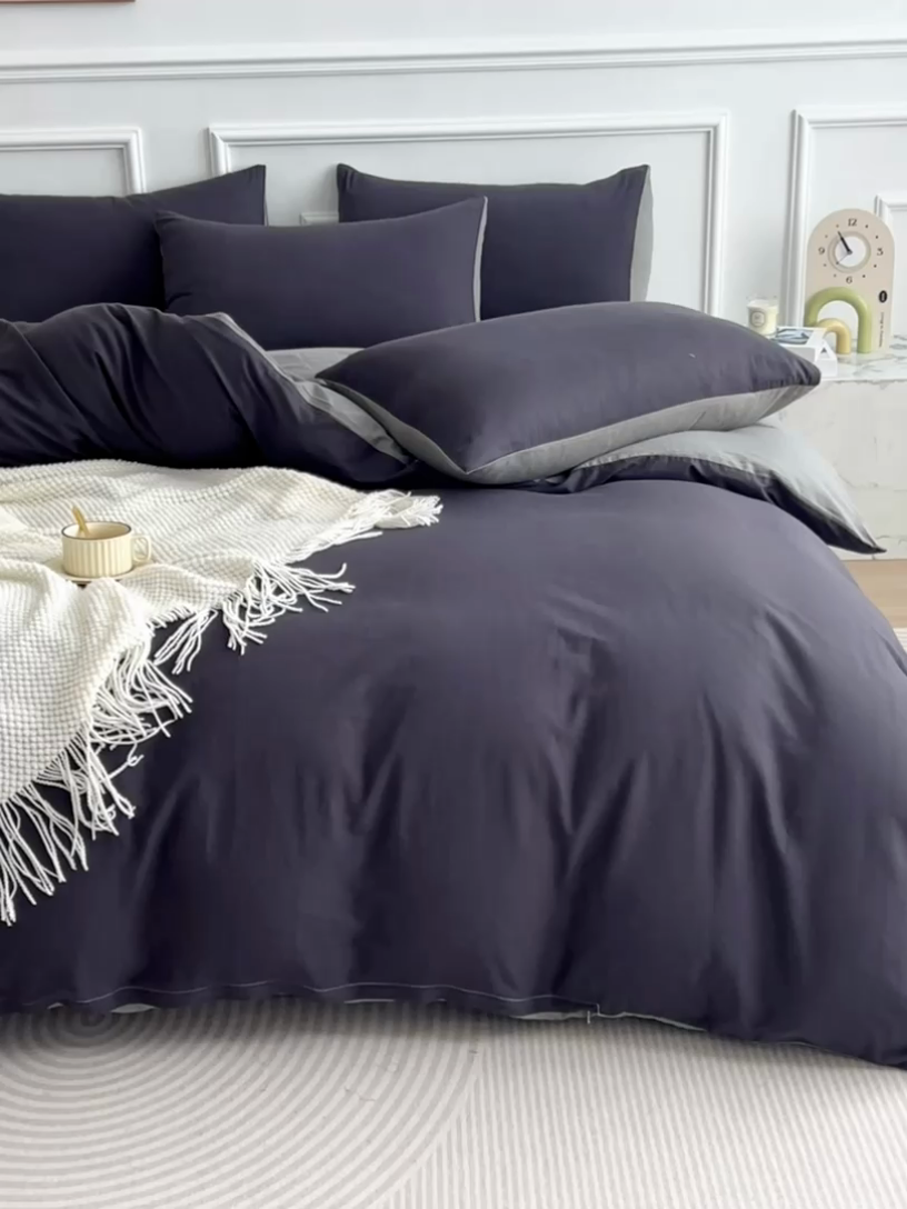 91家纺网 家纺一手货源 找家纺 多品家纺 2024新款日式无印风纯色双拼全棉单被套 赫本风