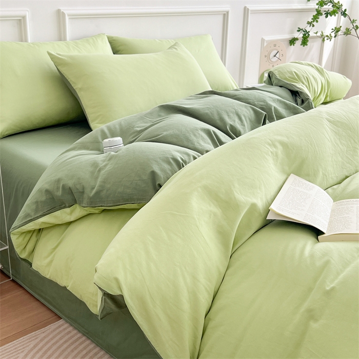 91家纺网 家纺一手货源 找家纺 多品家纺 2024新款日式无印风纯色双拼全棉单被套 竹纱绿