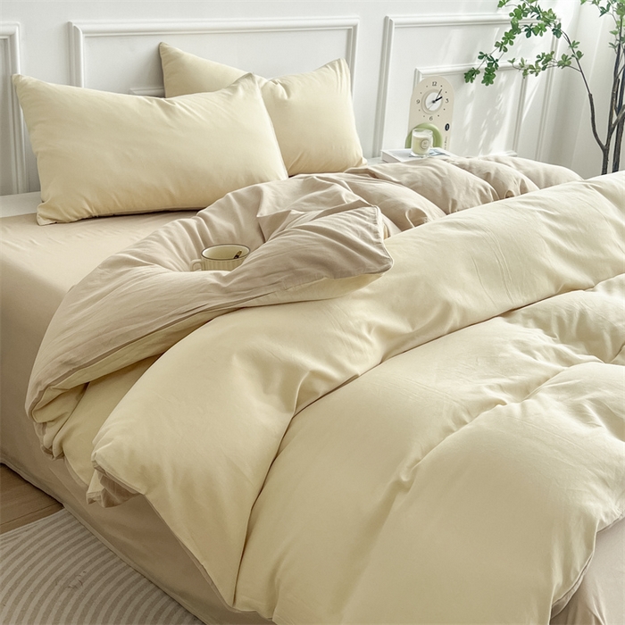 91家纺网 家纺一手货源 找家纺 多品家纺 2024新款日式无印风纯色双拼全棉单被套 香槟玉