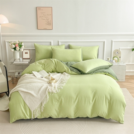 多品家纺 2024新款日式无印风纯色双拼全棉单被套 竹纱绿