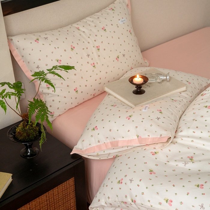 91家纺网 家纺一手货源 找家纺 时光里 2024新款A类全棉双层纱四件套 清新花语