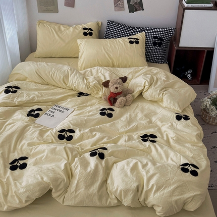 尤米 2024新款可爱樱桃系列水洗棉毛巾绣四件套 樱桃-芝士黄